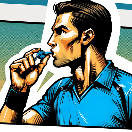 Cartoon image of a referee blowing a whistle